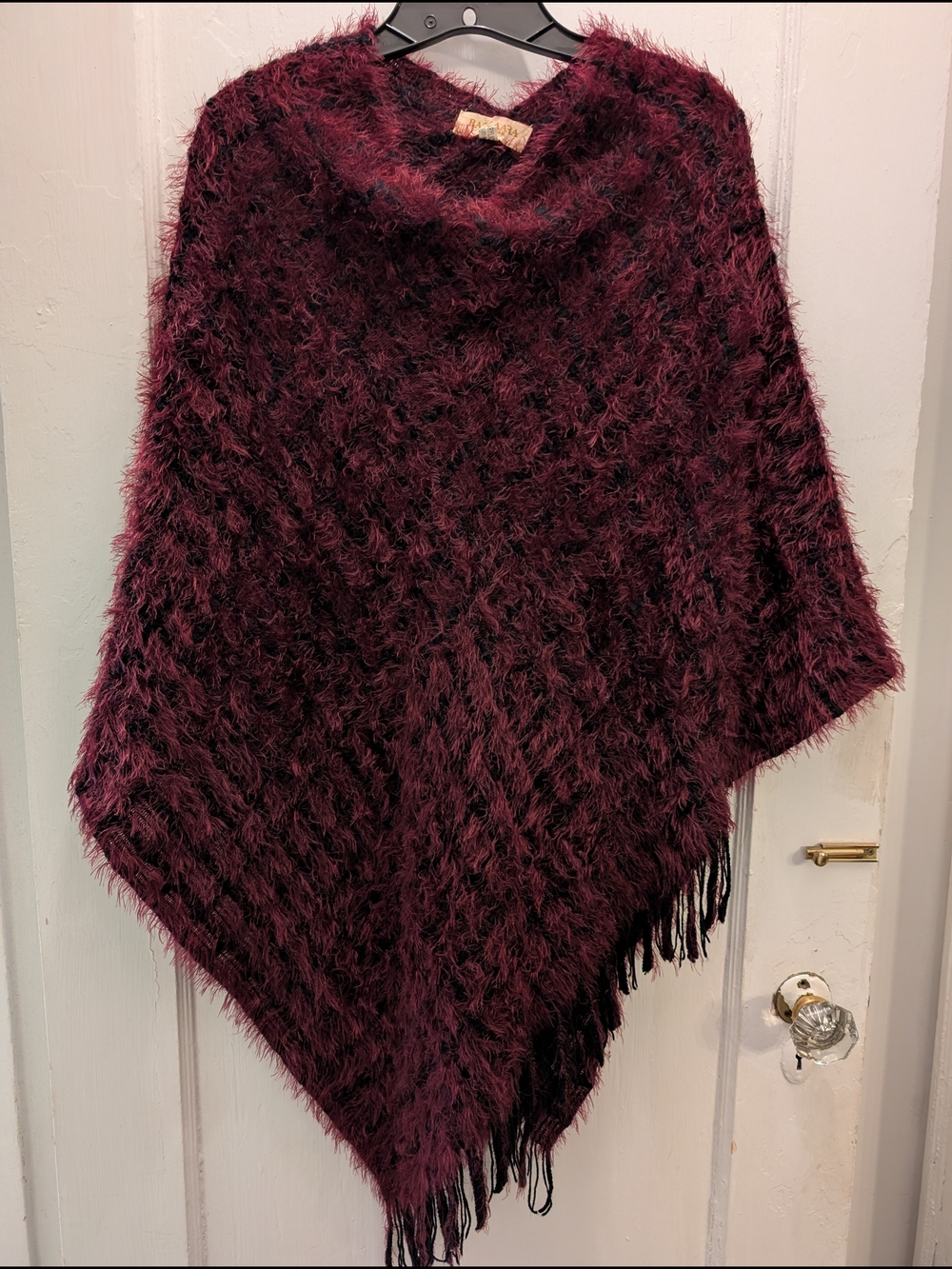 Fuzzy Fringe Poncho in Deep Burgundy